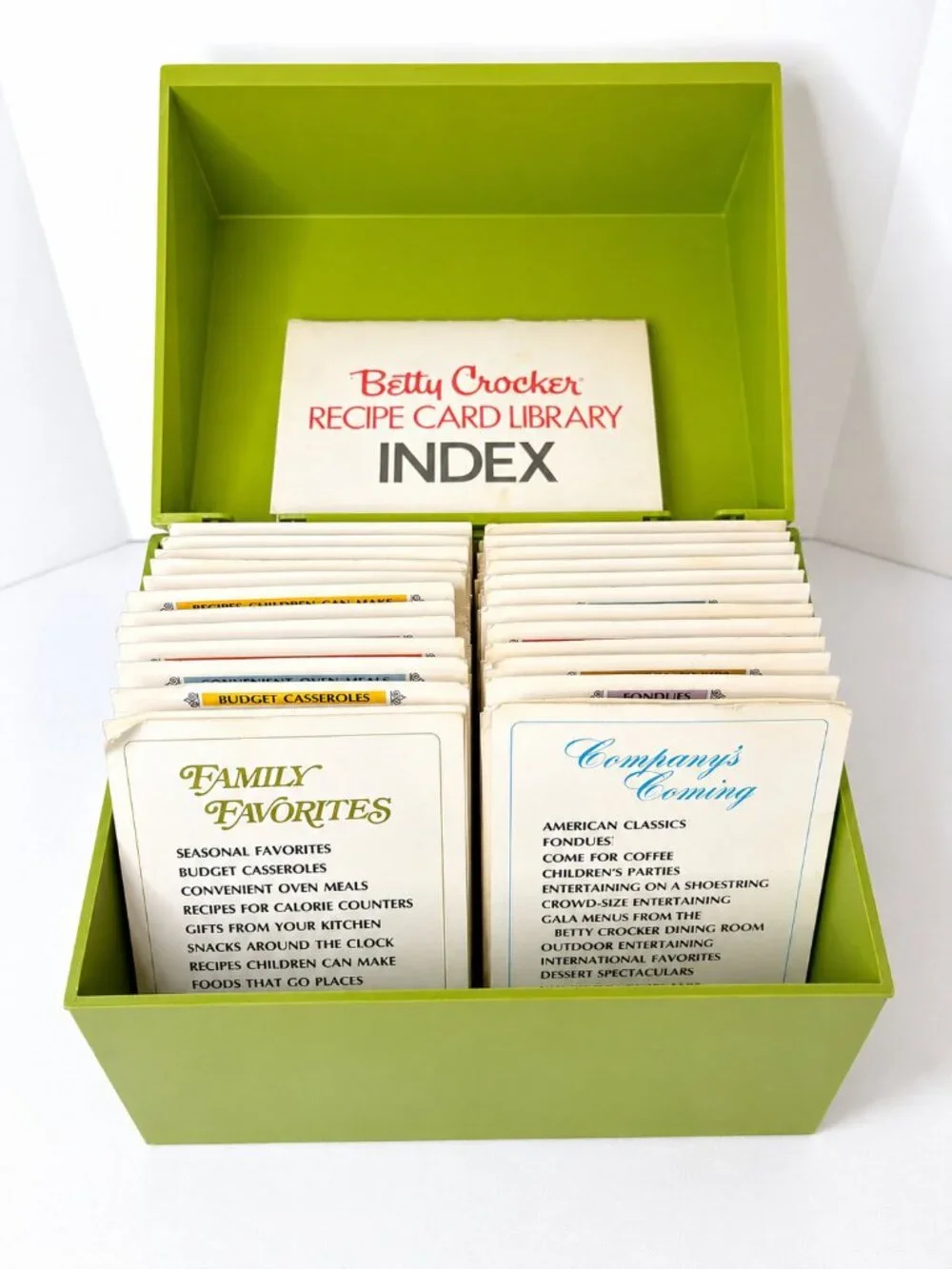 Vintage 1971 Betty Crocker Recipe Box & Card Library Set Green Retro Kitchen